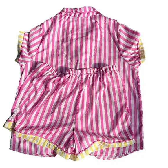 Kensie Pink & White Striped Button Pajama Shorts Set XL - Picture 3 of 12